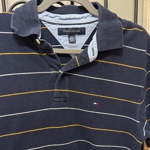 Tommy Hilfiger Men's Polo in Navy with Yellow and White Stripes